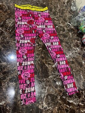 Zumba Fitness Medium Pink Logo & Rose Print Leggings